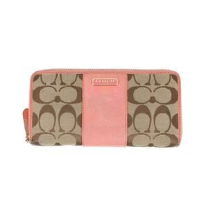 Coach Zippered Wallet - Beige/Pink/Brown - Multiple Compartments